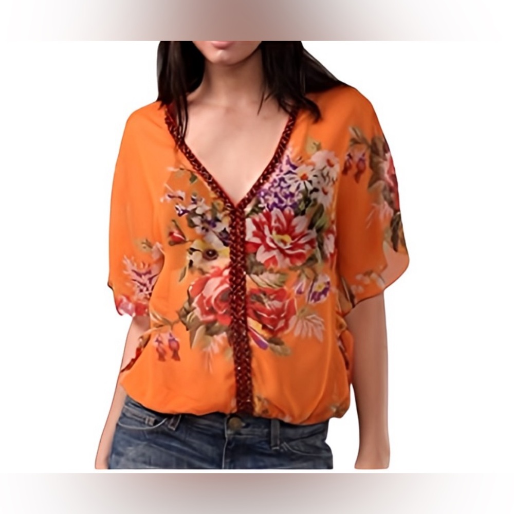 🌺Free People Beaded Sheer Genius Floral Chiffon Blouse🌸🌺 - Picture 2 of 11